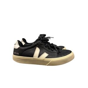 VEJA T2 Leather Sneakers Women's Size 8 US Black White Low Top Casual Shoes